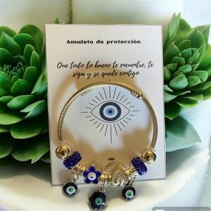 Evil Eye Charm Bracelet with Blue Accents